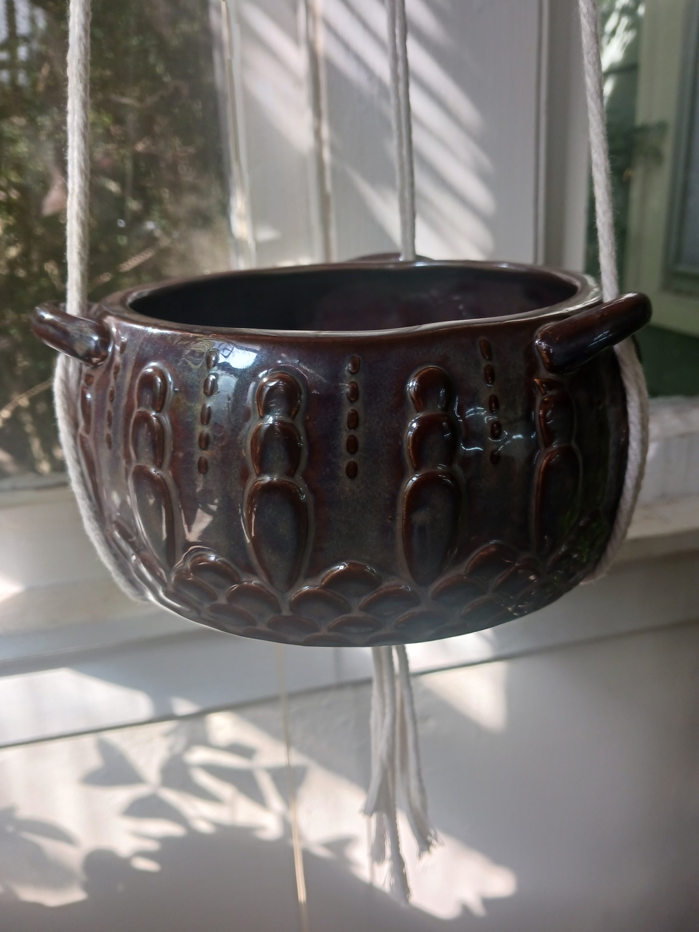 Handcrafted Ceramic Hanging Planter in Deep Brown Glaze